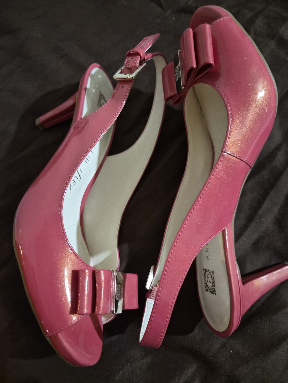 Anne Klein Shimmery Hot Pink Patent Slingback Heels with Bow